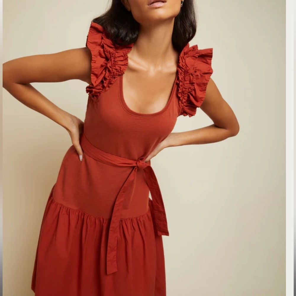 Nation LTD EVERLEIGH DRESS Cayenne Ruffle Sleeve Dress XXL